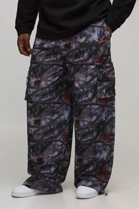 Plus Elasticated Waist Nylon Camo Baggy Trousers - Image 1