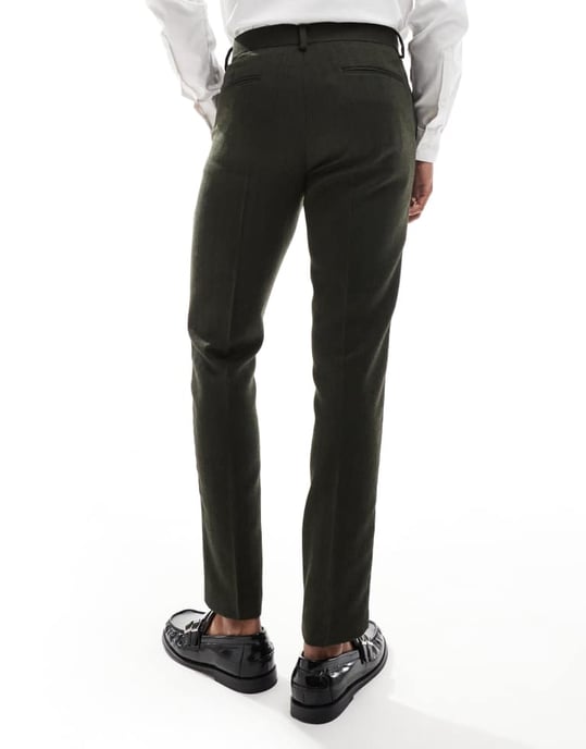 ASOS DESIGN new skinny suit trousers in wool blend olive green herringbone - Image 4