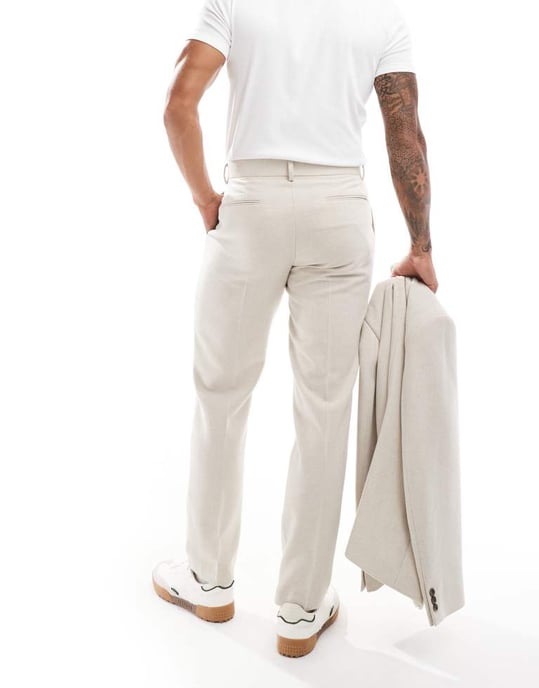ASOS DESIGN slim wool blend suit trousers in stone herringbone - Image 2