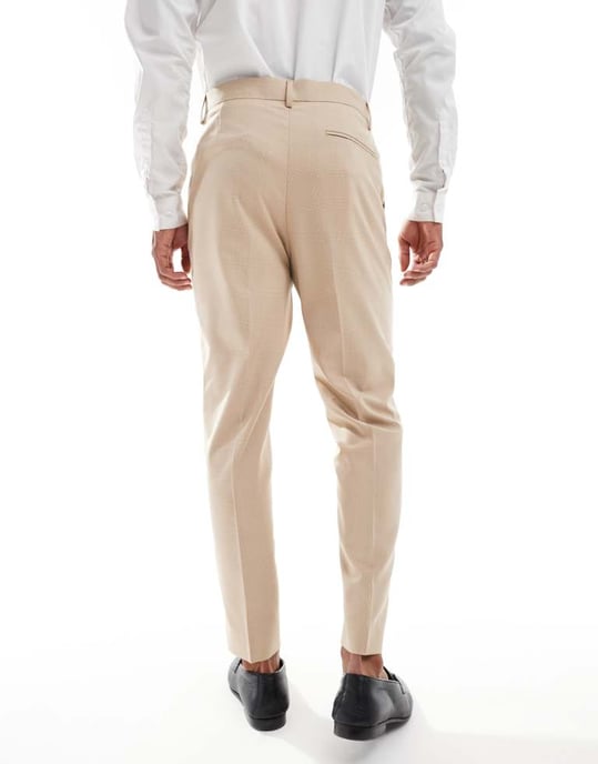 ASOS DESIGN tapered suit trousers in tonal neutral prince of wales check - Image 2