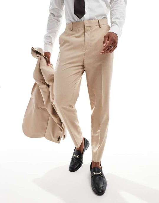 ASOS DESIGN tapered suit trousers in tonal neutral prince of wales check - Image 3