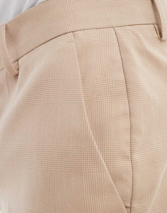 ASOS DESIGN tapered suit trousers in tonal neutral prince of wales check - Image 4
