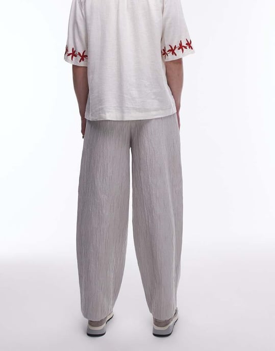 Topman premium wide leg textured trousers in stone - Image 2