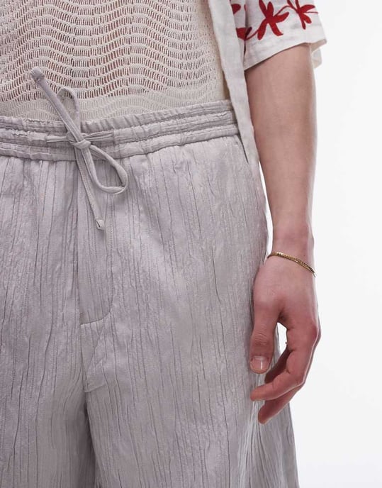 Topman premium wide leg textured trousers in stone - Image 3