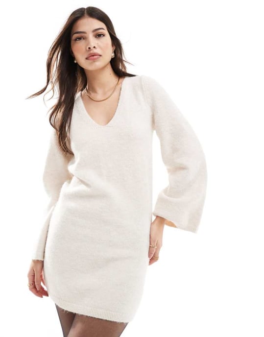 Miss Selfridge kontrast satäng rosett V-ringad miniklänning - Image 2