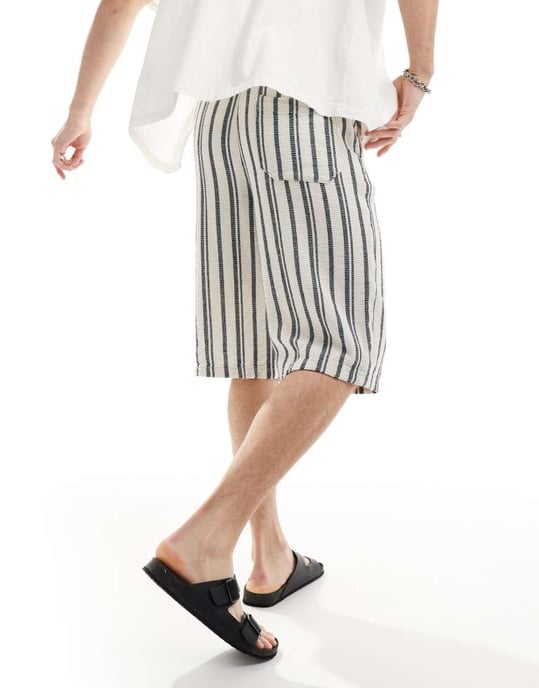 ASOS DESIGN kraftig texturerad kort i marinblått och vitt randig - Image 3