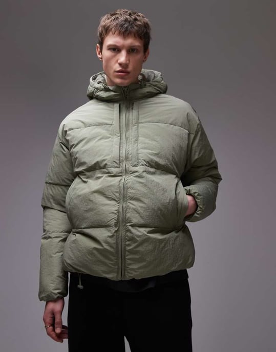 Topman texturerad huvjacka i sagegrön - Image 1