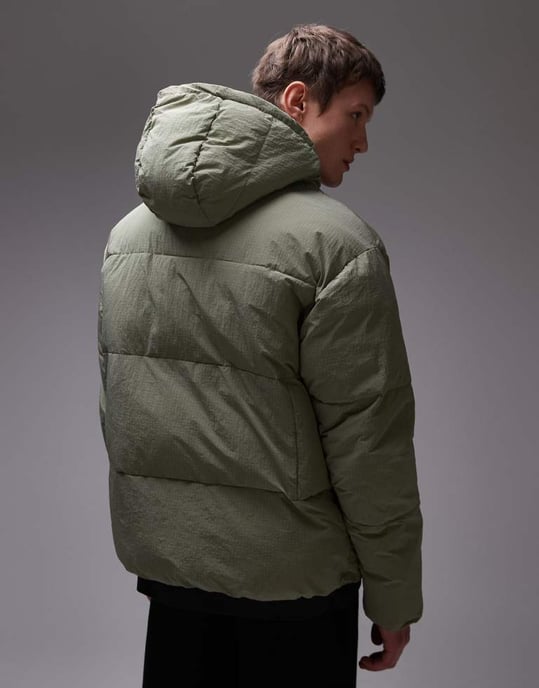 Topman texturerad huvjacka i sagegrön - Image 4