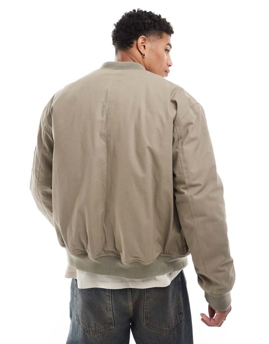 ASOS DESIGN oversized bomberjacka med fickor i brunt - Image 2