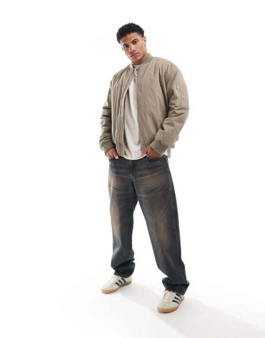 ASOS DESIGN oversized bomberjacka med fickor i brunt - Image 4