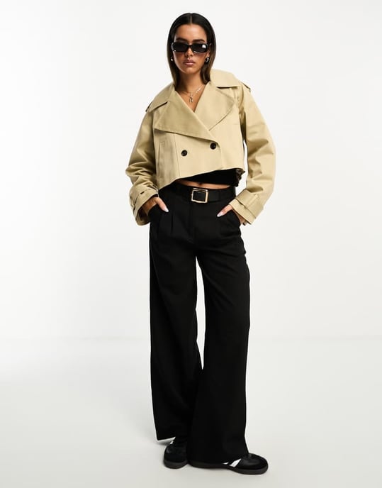 ASOS DESIGN kort trench coat i sten - Image 3