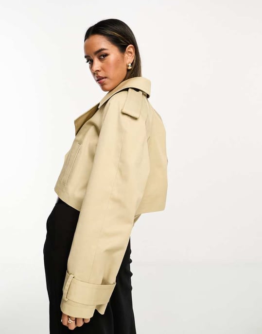ASOS DESIGN kort trench coat i sten - Image 4