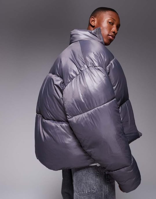 ASOS DESIGN överdimensionerad pufferjacka i grått - Image 4