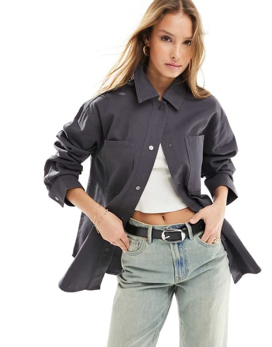ASOS DESIGN oversized twilljacka i kolgrå - Image 1
