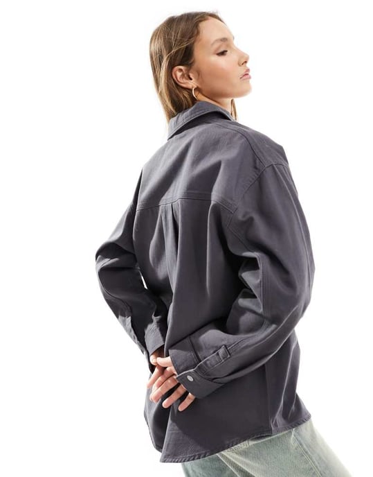ASOS DESIGN oversized twilljacka i kolgrå - Image 3