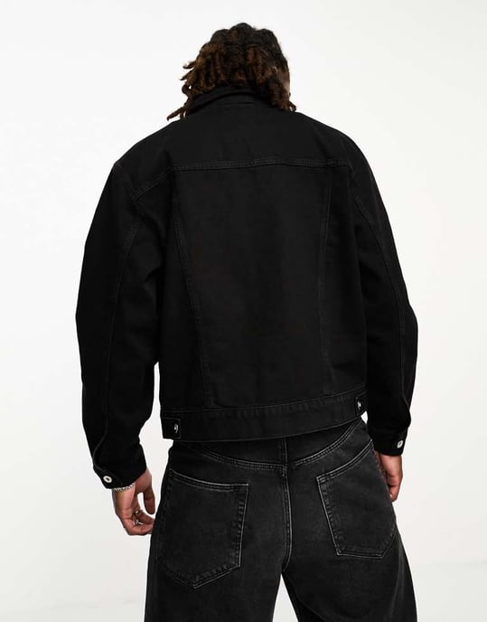 COLLUSION Unisex oversized denimjacka i svart - Image 2