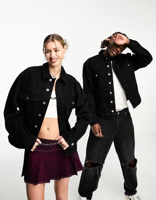 COLLUSION Unisex oversized denimjacka i svart - Image 4