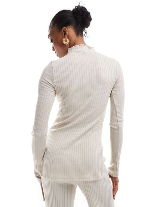 Vero Moda Tall ribbjersey lång topp set i sten - Image 3