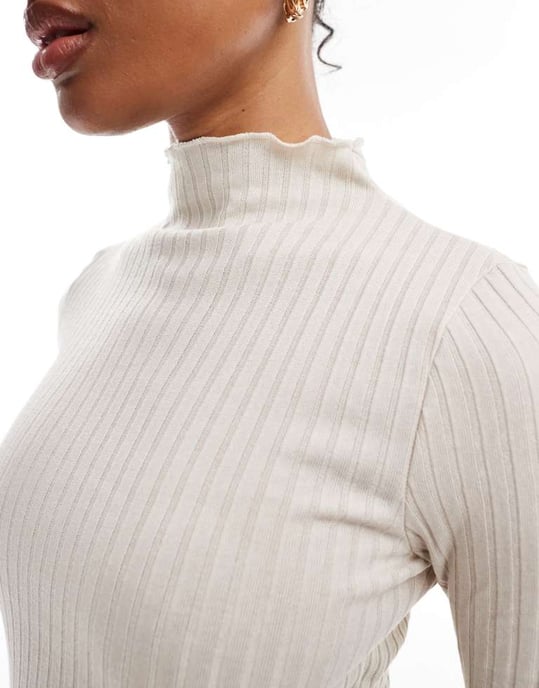 Vero Moda Tall ribbjersey lång topp set i sten - Image 4