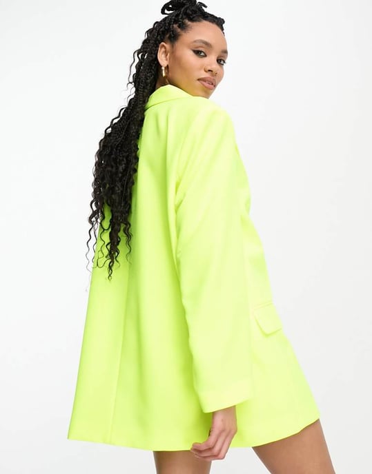 ASOS DESIGN oversized morfar kostym jacka i fluorescerande gult - Image 3