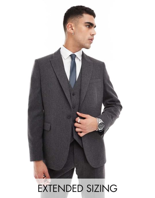 ASOS DESIGN skinny blazer i ullblandning i kolgrå korgväv - Image 1