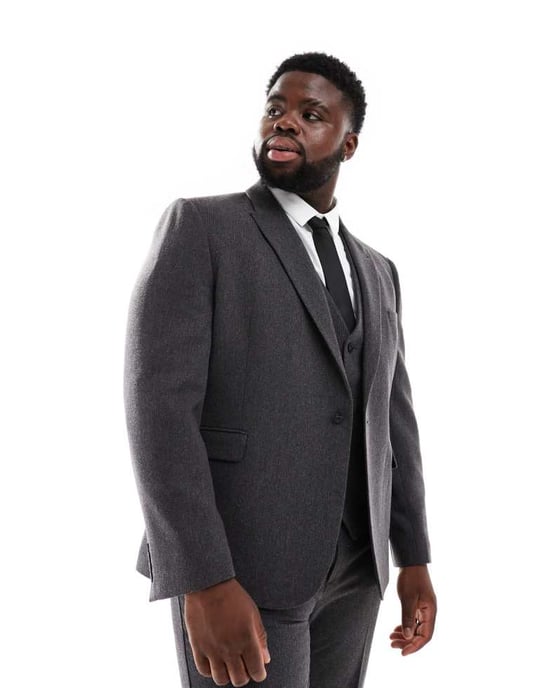 ASOS DESIGN skinny blazer i ullblandning i kolgrå korgväv - Image 2