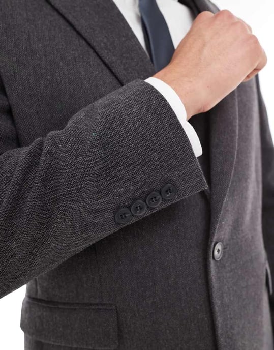 ASOS DESIGN skinny blazer i ullblandning i kolgrå korgväv - Image 4