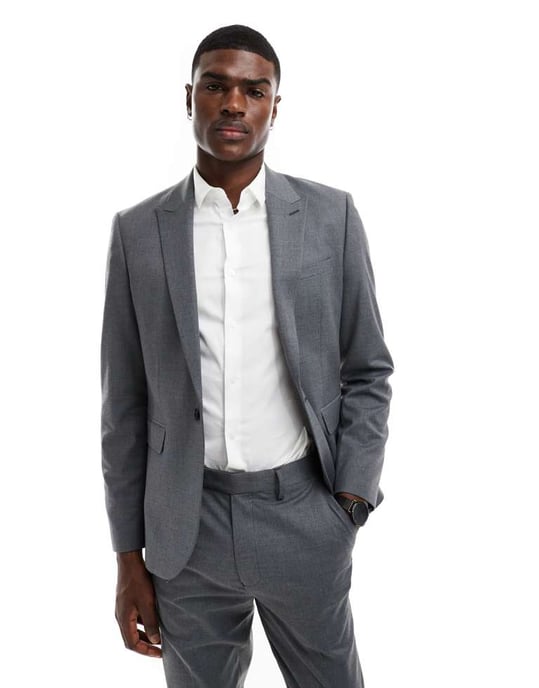 ASOS DESIGN smal passform kavaj i ull i kolgrå - Image 3
