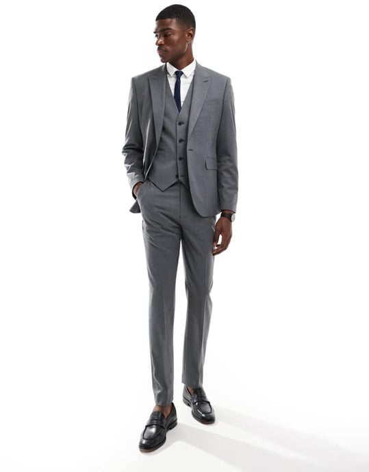 ASOS DESIGN smal passform kostymjacka i ull i kolgrått - Image 3