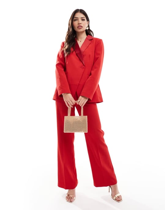ASOS DESIGN figursydd smokingblazer i röd samordning - Image 3