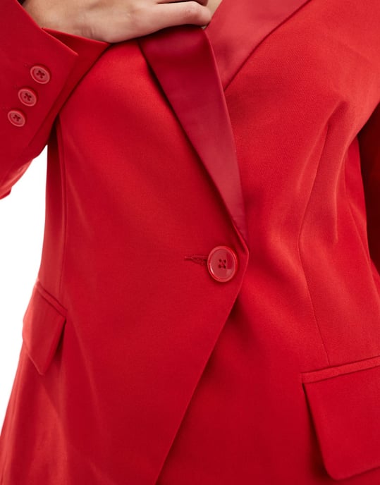 ASOS DESIGN figursydd smokingblazer i röd samordning - Image 4