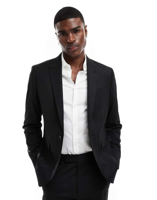 ASOS DESIGN regular fit kavaj i ull i svart - Image 2