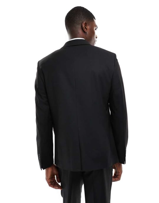 ASOS DESIGN regular fit kavaj i ull i svart - Image 4