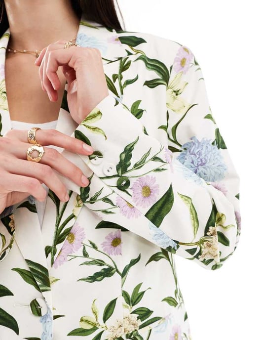 ASOS DESIGN skräddarsydd blazer i linne med blommönster - Image 3