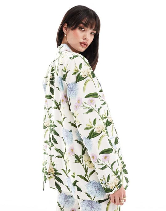 ASOS DESIGN skräddarsydd blazer i linne med blommönster - Image 4