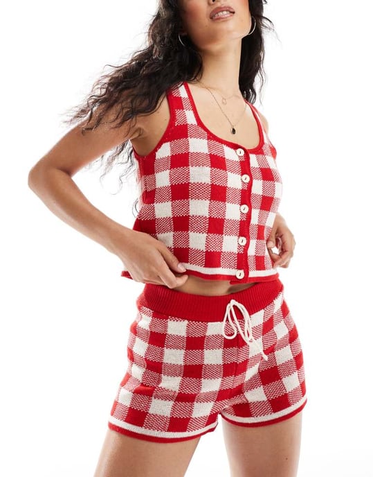 ASOS DESIGN stickad kort koord i rutig mönster - Image 3