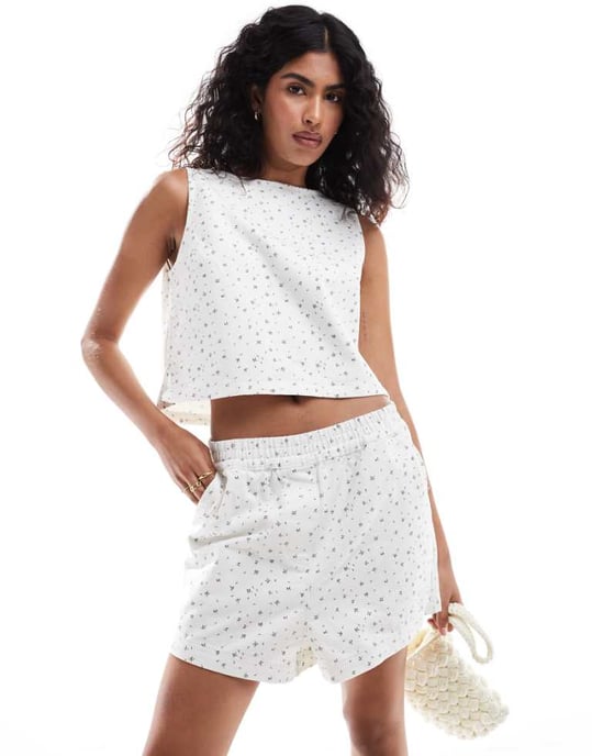 ASOS DESIGN denim boxershorts i ditsy-mönster - Image 1