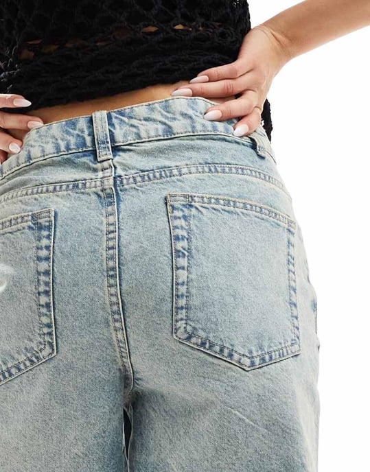 ASOS DESIGN korsad front midje denim pappa shorts i blekt vintage tvätt - Image 3