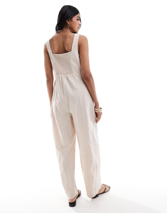 ASOS DESIGN fyrkantig halsringning sömmad tennis jumpsuit i havre - Image 4