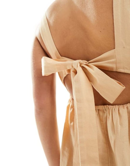 ASOS DESIGN linne knytbaks kort jumpsuit i sten - Image 2