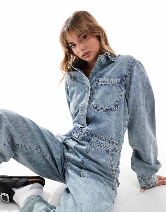 ASOS DESIGN denimoverall i midwash-blå - Image 3