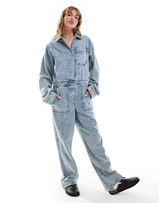 ASOS DESIGN denimoverall i midwash-blå - Image 4