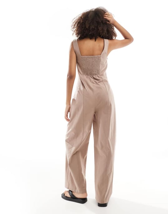 ASOS DESIGN fyrkantig halsringning sömd tennis jumpsuit i beige - Image 4