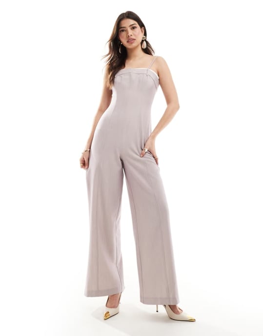 ASOS DESIGN kontrasterande panel vidbent jumpsuit i sten - Image 1