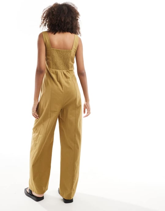 ASOS DESIGN fyrkantig hals tennis jumpsuit i khaki - Image 4