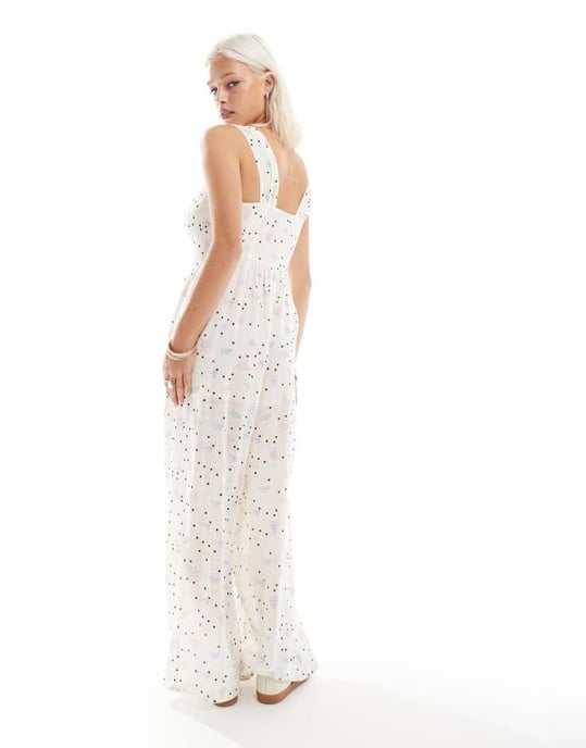 Återvunnen vintage jumpsuit med knappar i pricken-blommigt mönster - Image 3