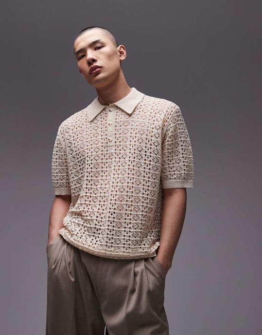 Topman virkade genomskinliga polo med guldtråd i sten - Image 3