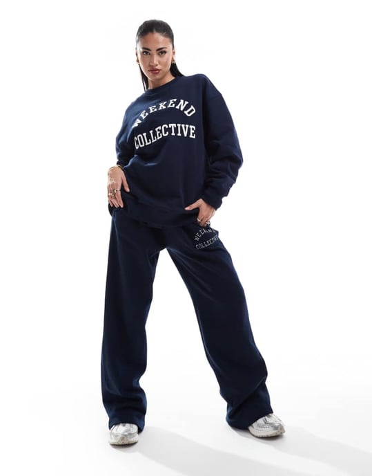 Weekend Collective co-ord överdimensionerad sweatshirt med logga i marinblå - Image 2