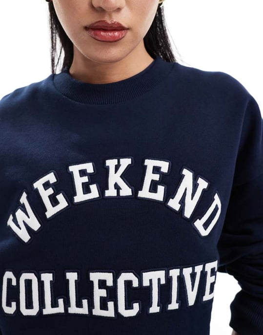 Weekend Collective co-ord överdimensionerad sweatshirt med logga i marinblå - Image 3