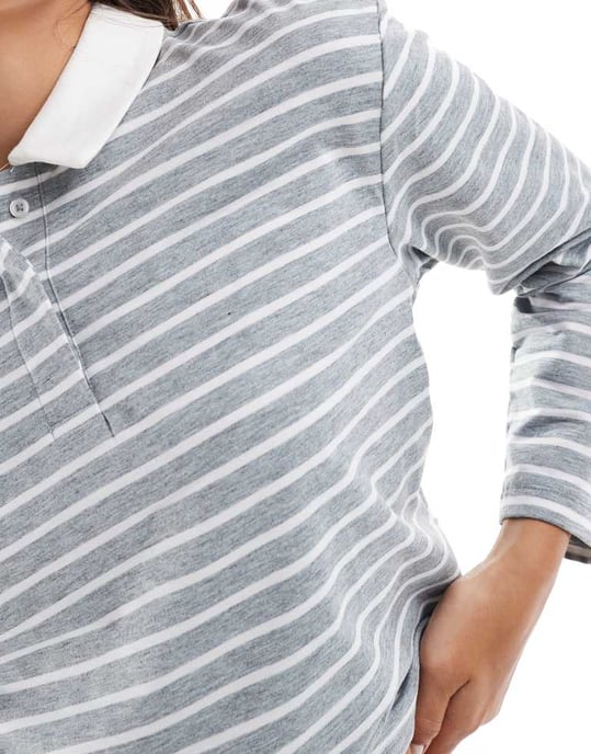 Vero Moda jersey polo topp i grå rand - Image 4
